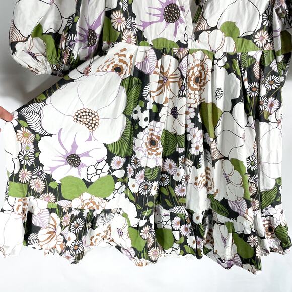 Maje Rafleur Floral Dress Ivory Green V-Neck Tiered Puff Sleeve Sz 42 EU / 10 US - Picture 9 of 16